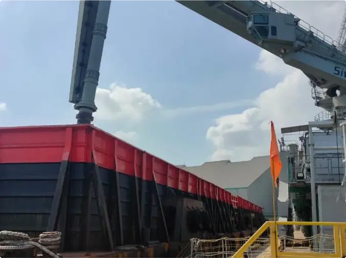 Crane is used to lift heavy objects into our barge ship.