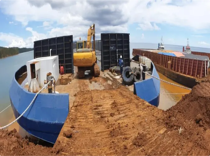 An excavator just finished helping the process of discharging nickel ore.
