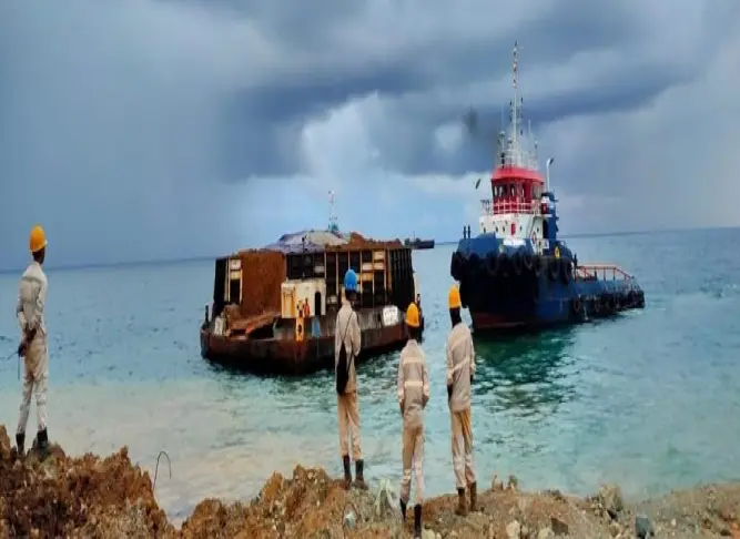 Moments before one of our barge ships does its anchoring process.